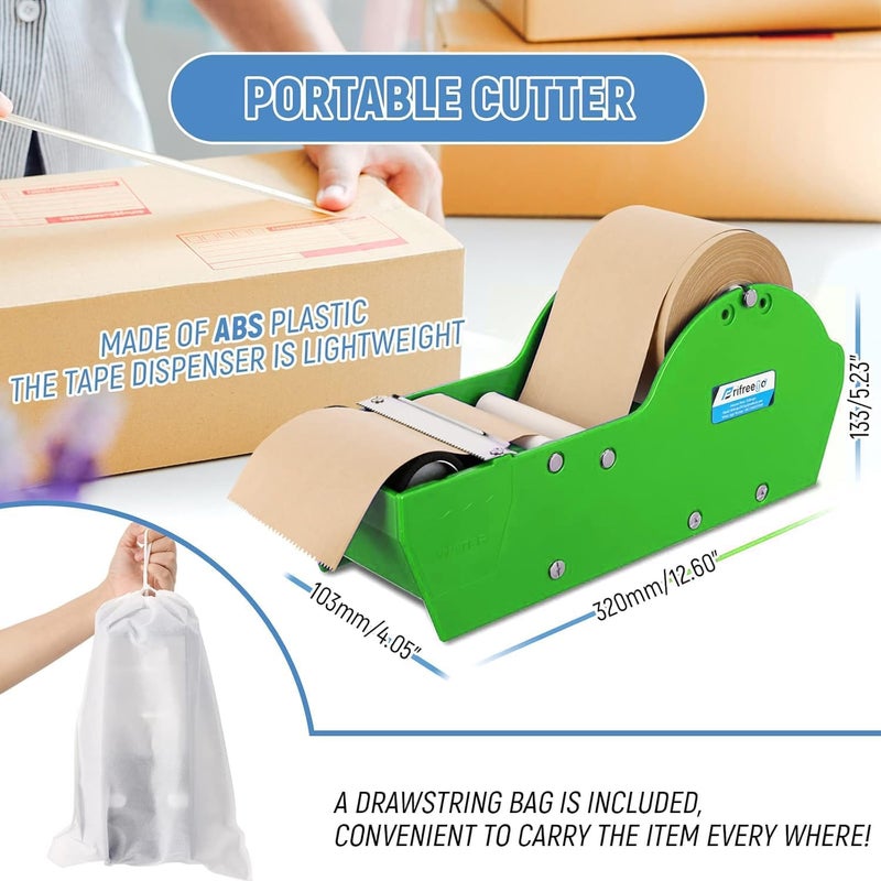 Frifreego Water-Activated Tape Dispenser, Manual Kraft Gum Tape Dispenser, Width Adjustable 1.18-3.15", Light Weight & Portable Packing Tape Dispenser Set, Green - Image 5